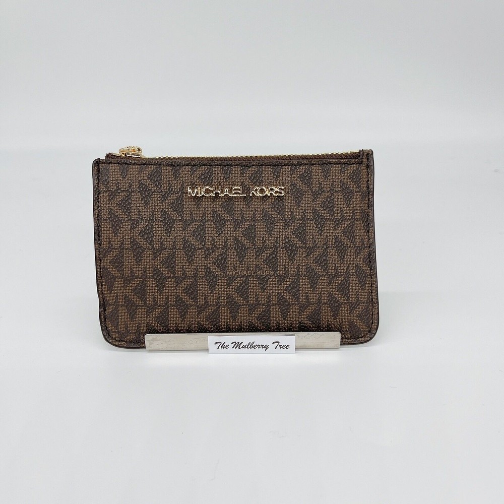 Michael Kors Jet Set Travel Signature Brown Top Zip Leather Coin Wallet NWT $188